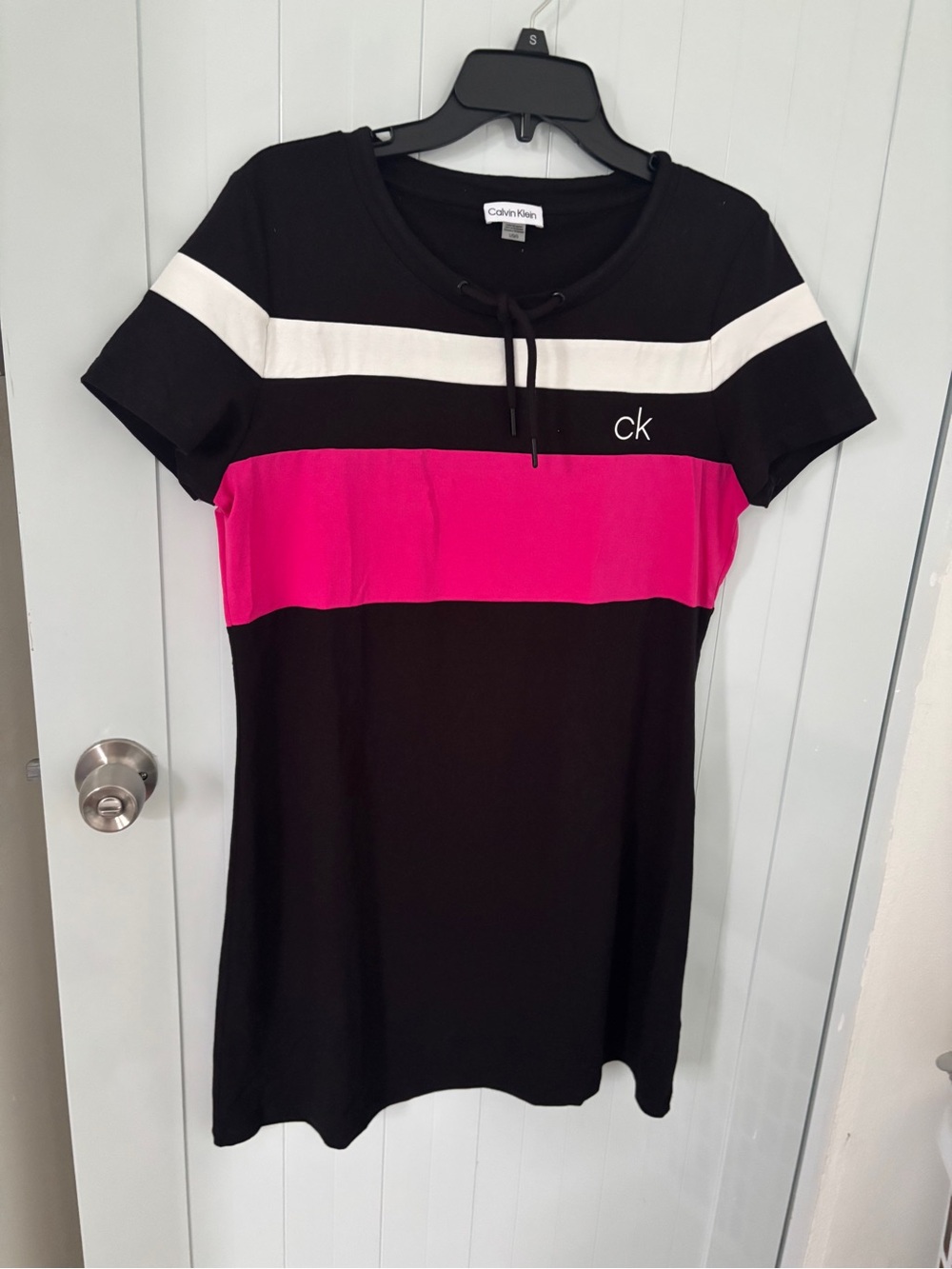 Calvin Klein Black dress with White Accent and Black Drawstring
